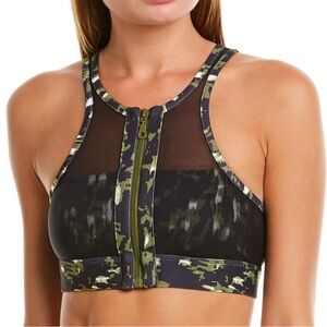 C&C California Front-Zip High Neck Sports Bra - Olive Camo